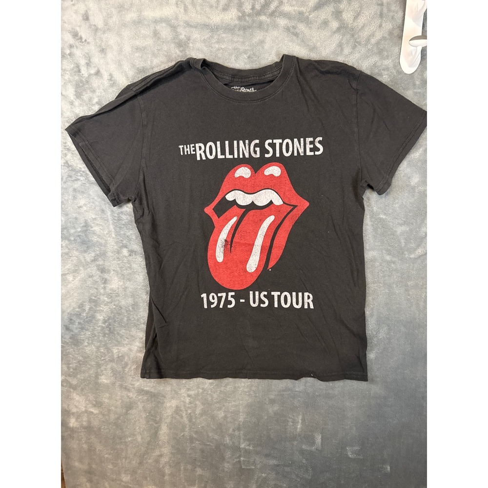 The Rolling Stones 1975 US Tour Graphic T-Shirt Black Mens Large Tongue Logo